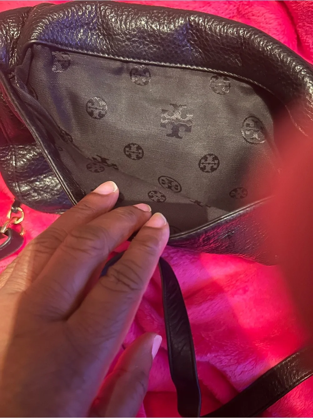Tory Burch Black Pebbled Leather Fold-Over Clutch